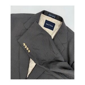 Vintage Nautica Blazer Mens‎ 46R Gray Blue 100% Wool Sport Coat Jacket